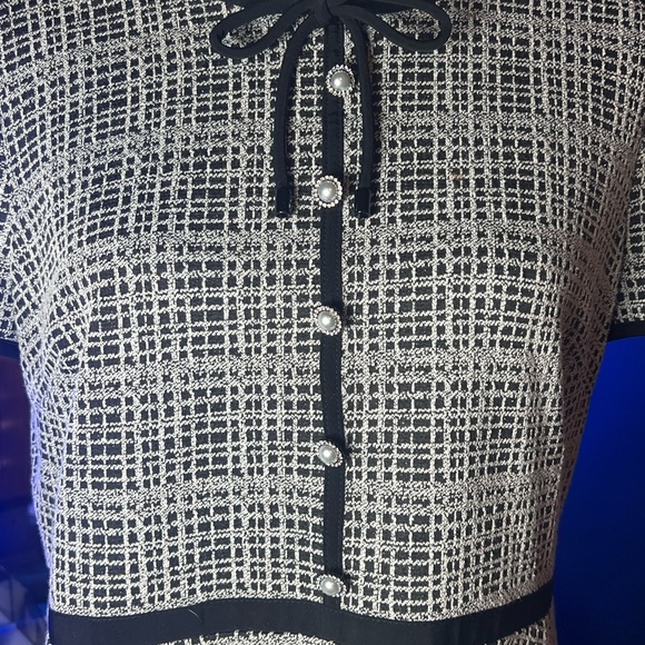 Karl Lagerfeld Paris Black & White Tweed Fit Flare Dress Size 12 - Picture 2 of 10